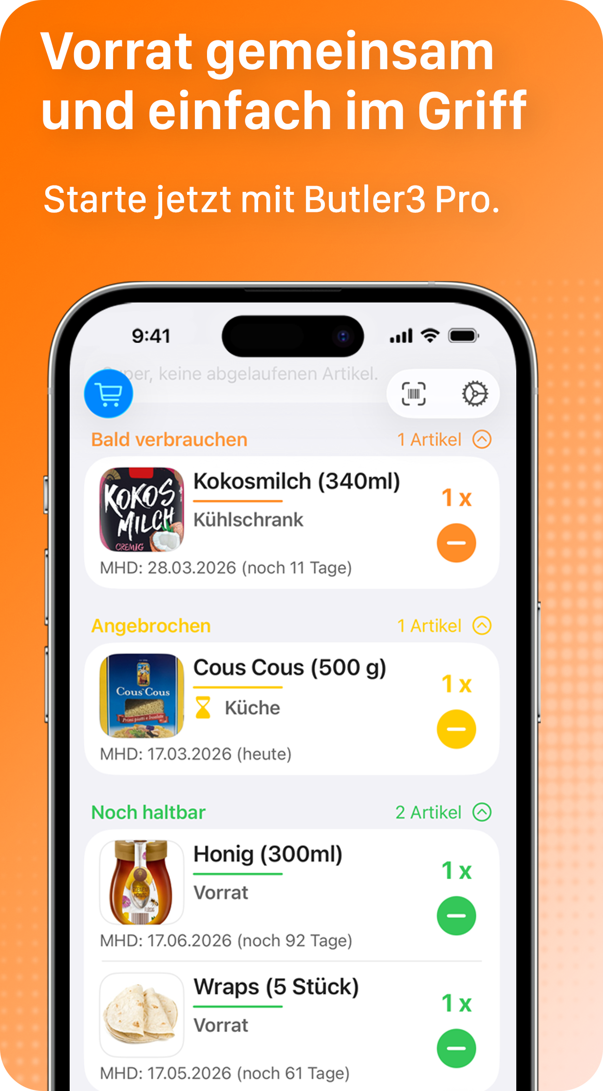 Butler3 Pro App-Ansicht