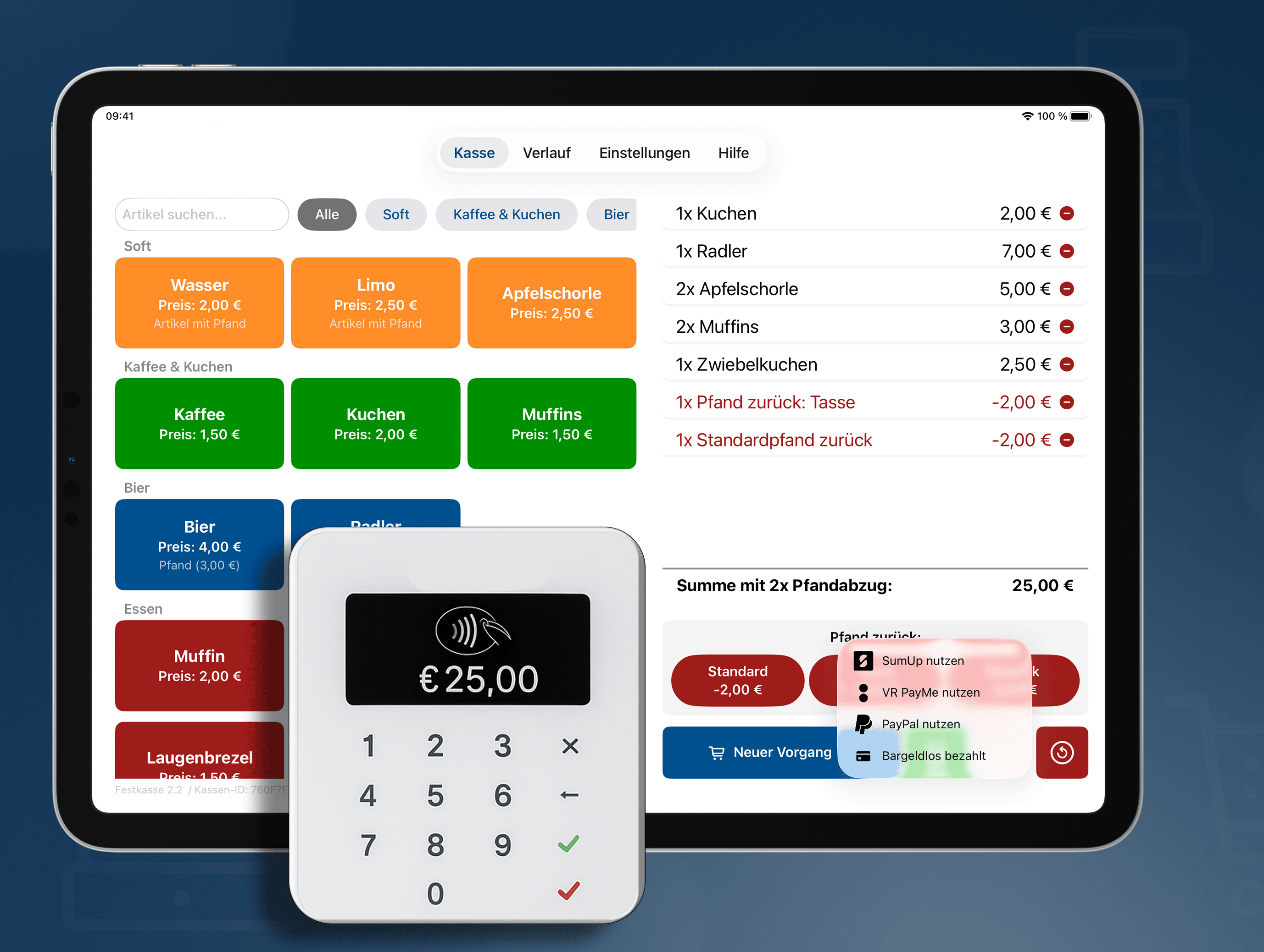 Einfache und übersichtliche Kassenansicht der Festkasse App